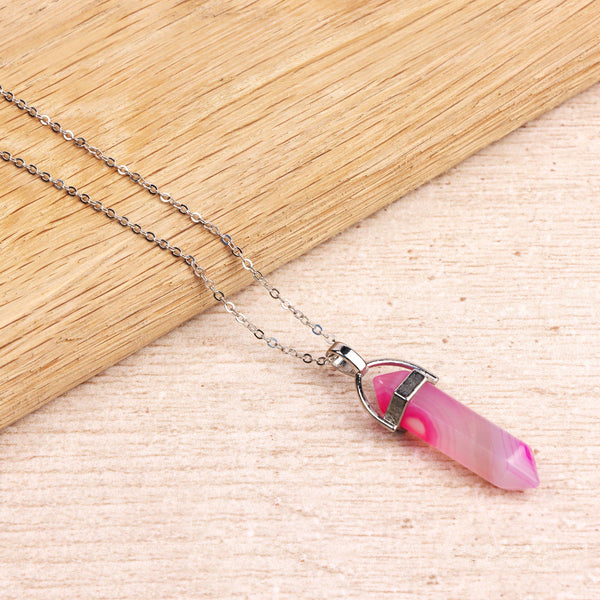 Silver-plated necklace with pink agate pendant