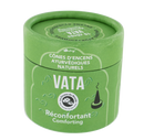 Ein kleiner grüner zylindrischer Behälter mit natürlichen Vata-Ayurveda-Räucherkegeln.