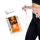 Weiße plastikflasche wellnesspro b block n burn fatburner abnehmen mit kidney bean extract und enzyme label in orange und schwarz