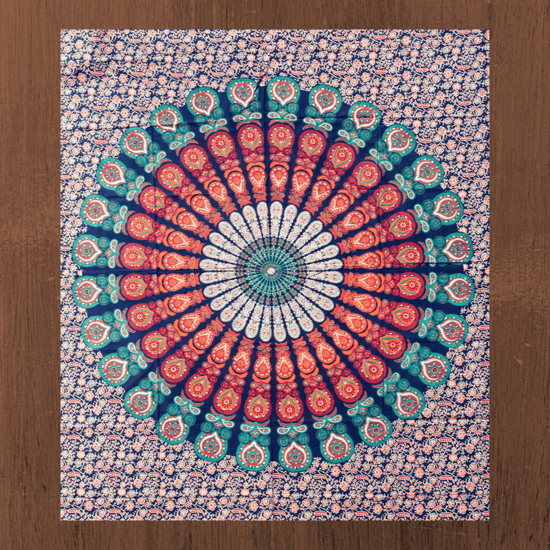 Tenture murale en tissu rituel « Mandala multicolore revigorant » en coton 200x210cm