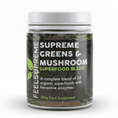 Feel Supreme Nahrungsergänzung mit Gemüse und Vitalpilzen, inklusive Shiitake, Chaga, Maitake, Reishi und Lion's Mane.