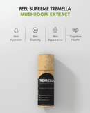 Tremella-Pilzflüssigkeit von Feel Supreme, Nahrungsergänzung, Flasche mit klarer Flüssigkeit und Etikett, natürlicher Schönheitspilz.