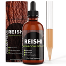 Hochdosierte Reishi-Pilz-Flüssigkeit von Feel Supreme, 60 ml, Vitalpilz mit natürlicher Konsistenz und dunkler Flüssigkeit.