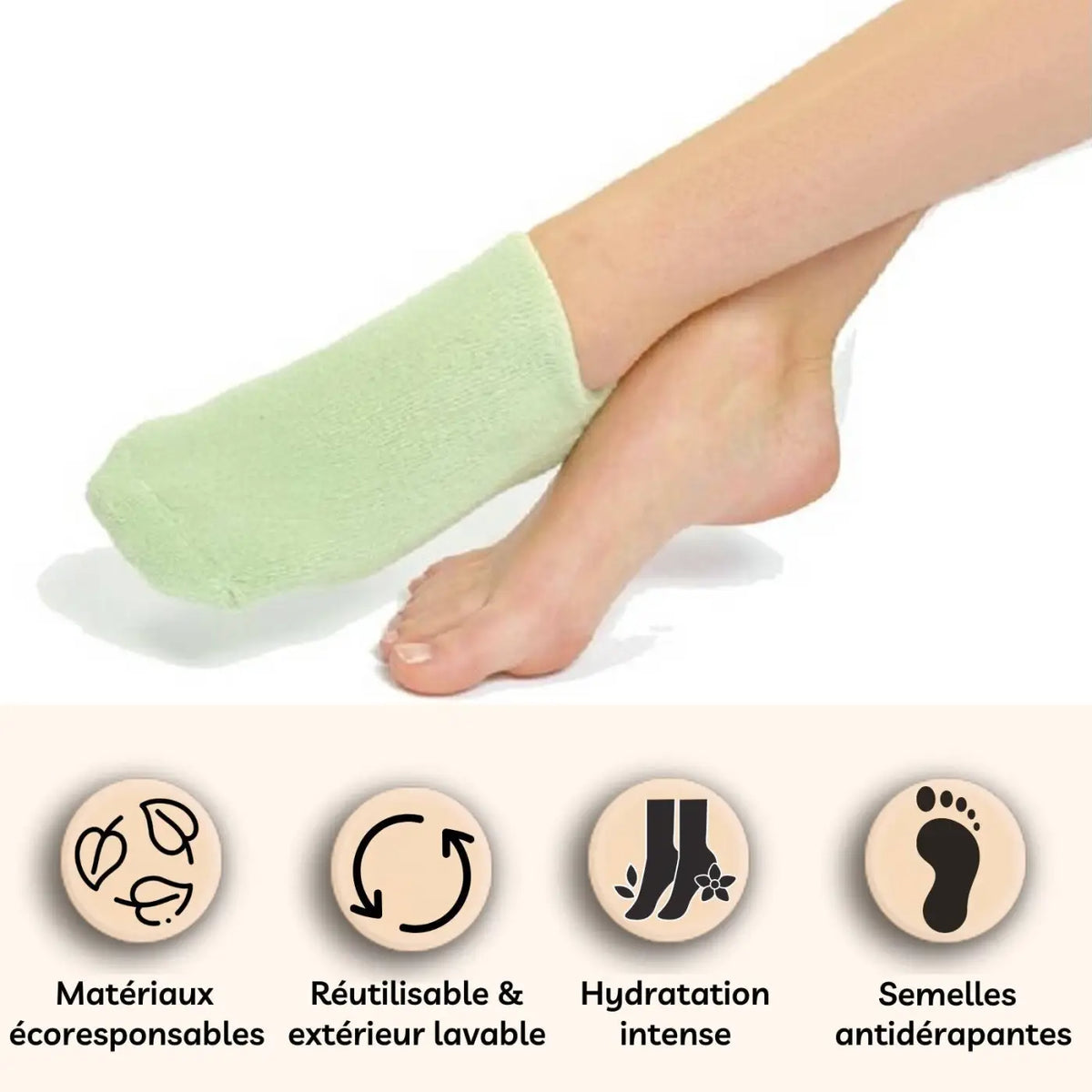 Zen'Arôme Feuchtigkeits- und Pflege-Socken mit Ölen in Grün, für gepflegte und geschützte Füße.