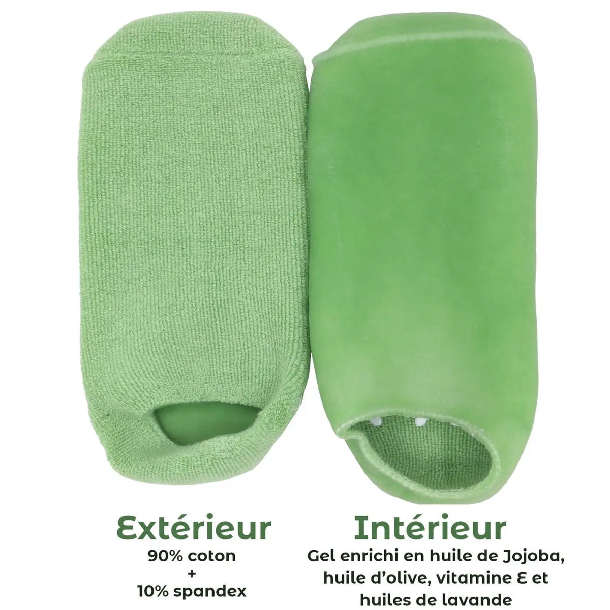 Grüne Zen'Arôme Feuchtigkeits- und Pflege-Socken mit Ölen, für weiche, gepflegte Füße, Fusspflege, natürliche Pflege.