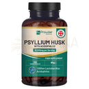 Braune glasflasche mit schwarzem verschluss und prowise healthcare label für psyllium husk capsules mit lactobacillus acidophilus