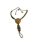 Große runde Flower of Life Makramee Halskette in Bronze mit grünen Akzenten, Schmuck von Mana Kendra GmbH.