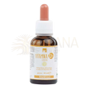 Kleine bernsteinfarbene glasflasche flüssiges vitamin d3 mit weißem tropfdeckel und oranger gummikappe von erba voglio im mana shop mit olivenöl