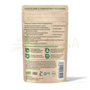 Beige texturiertes pouch mit grüner folat branding für natürliche folat kapseln aus spinat als aktive folate