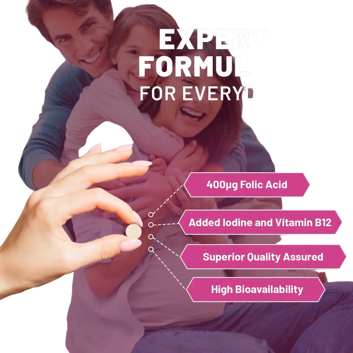 Vegane Folsäure-Tabletten mit 400 mcg, Vitamin B12 und Jod von Prowise Healthcare, Nahrungsergänzung in Tablettenform