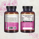 Amber glasflasche mit schwarzem verschluss und pinkem etikett mit folsäure+ 400 mcg veganen tabletten mit vitamin b12 und jod