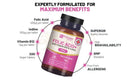 Braune glasflasche mit schwarzem deckel und pink-weißem etikett für probwise folsäure+ 400 mcg tabletten mit vitamin b12 und jod