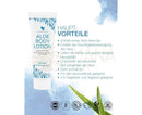 Weiße tube forever aloe body lotion mit blauem geometrischem muster und weißem verschluss für trockene und gereizte haut