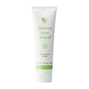 Weißes tube forever aloe scrub peelingcreme mit aloe vera und jojoba grüne schrift und goldener adlerlogo