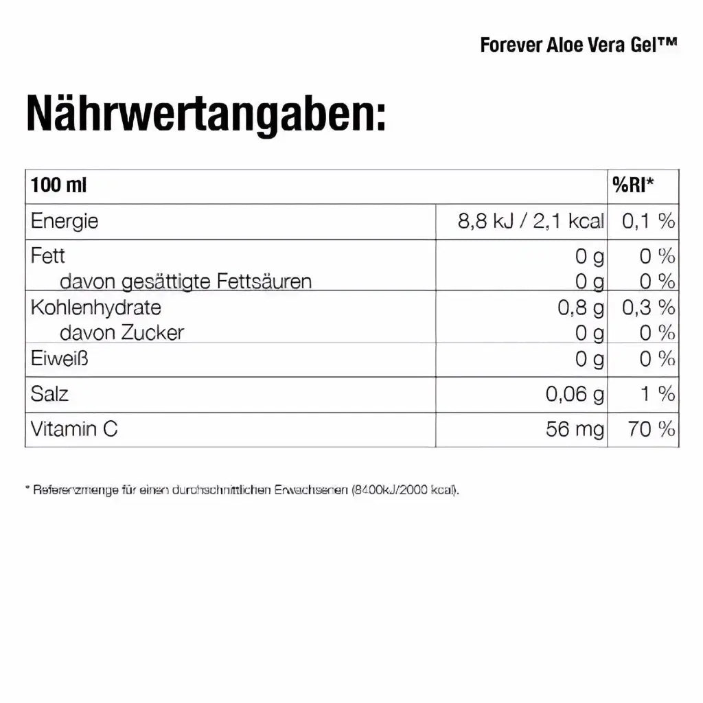 Aloe Vera Gel von Mana Shop in einem transparenten Behälter, frisch und pflegend, mit Aloe Vera Blättern im Hintergrund