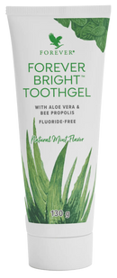 Weiße tube forever bright toothgel mit aloe vera und bienenpropolis, fluoridfrei und naturminzgeschmack zahnpasta