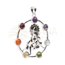 Silberner ganesha körperanhänger mit detaillierter figur und sieben bunten chakra mineralien von mana shop