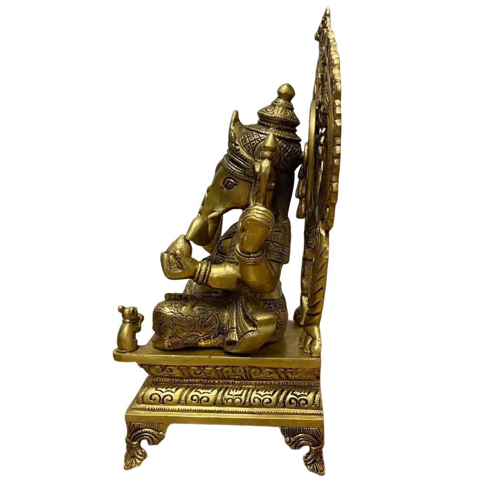 Massive Ganesha Statue aus Messing, 43 cm hoch, elegante Dekoration im Ayurveda-Stil