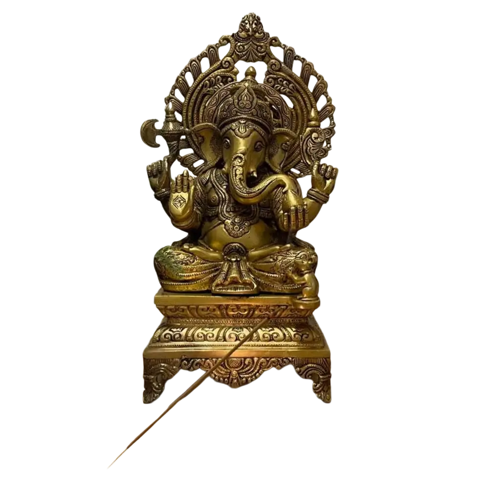 Massive Ganesha-Statue aus Messing, 43 cm hoch, kraftvolle spirituelle Dekoration, detailreiche hinduistische Figur
