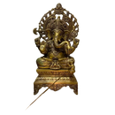 Goldene ganesha statue aus massivem messing 43 cm hoch mit kunstvollen verzierungen auf löwen sitzend