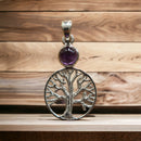 Schmuck Anhänger Baum des Lebens mit Amethyst, filigraner GangaPrem Schmuck aus Silber, detailreiche Gestaltung, spirituelles Design