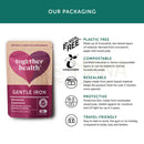 Pink und beige herzförmige pouch von gentle iron magenfreundliches eisenpräparat mit essentiellen b-vitamine und kompostierbarer verpackung von mana shop