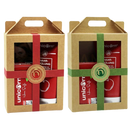 Geschenk-set unicorn® haarseife 100g und conditioner 150ml in roten tubes in umweltfreundlichen geschenkboxen