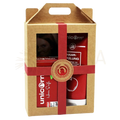 Geschenk-set unicorn® haarseife 100g und conditioner 150ml in rotem design in kraftpapier mit rotem band und goldsiegel