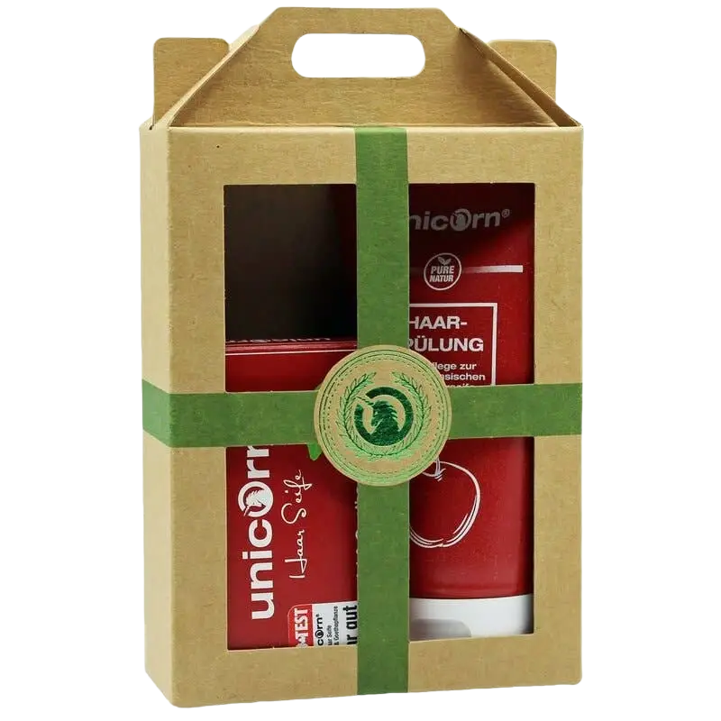 Geschenk-Set mit unicorn® Haarseife 100g und Spülung 150ml, rot, Spa Vivent Körperpflege für gepflegtes Haar