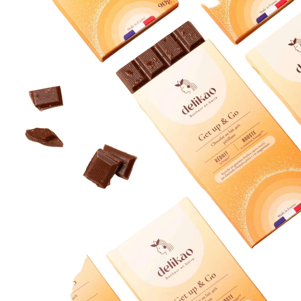 Energie-Schokolade von Delikao mit Guarana, Acerola und Magnesium, süße Snacks für mehr Vitalität und Energie.