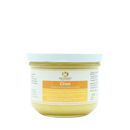 Ein klarer glasbehälter mit 180 g ghee bio in blassgelber farbe, verschlossen mit blauem deckel von maharishi ayurveda