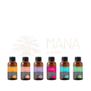Sechs amber glasflaschen glamza premium ätherische öle 100% rein und natürlich mit schwarzen deckeln und bunten etiketten mana shop