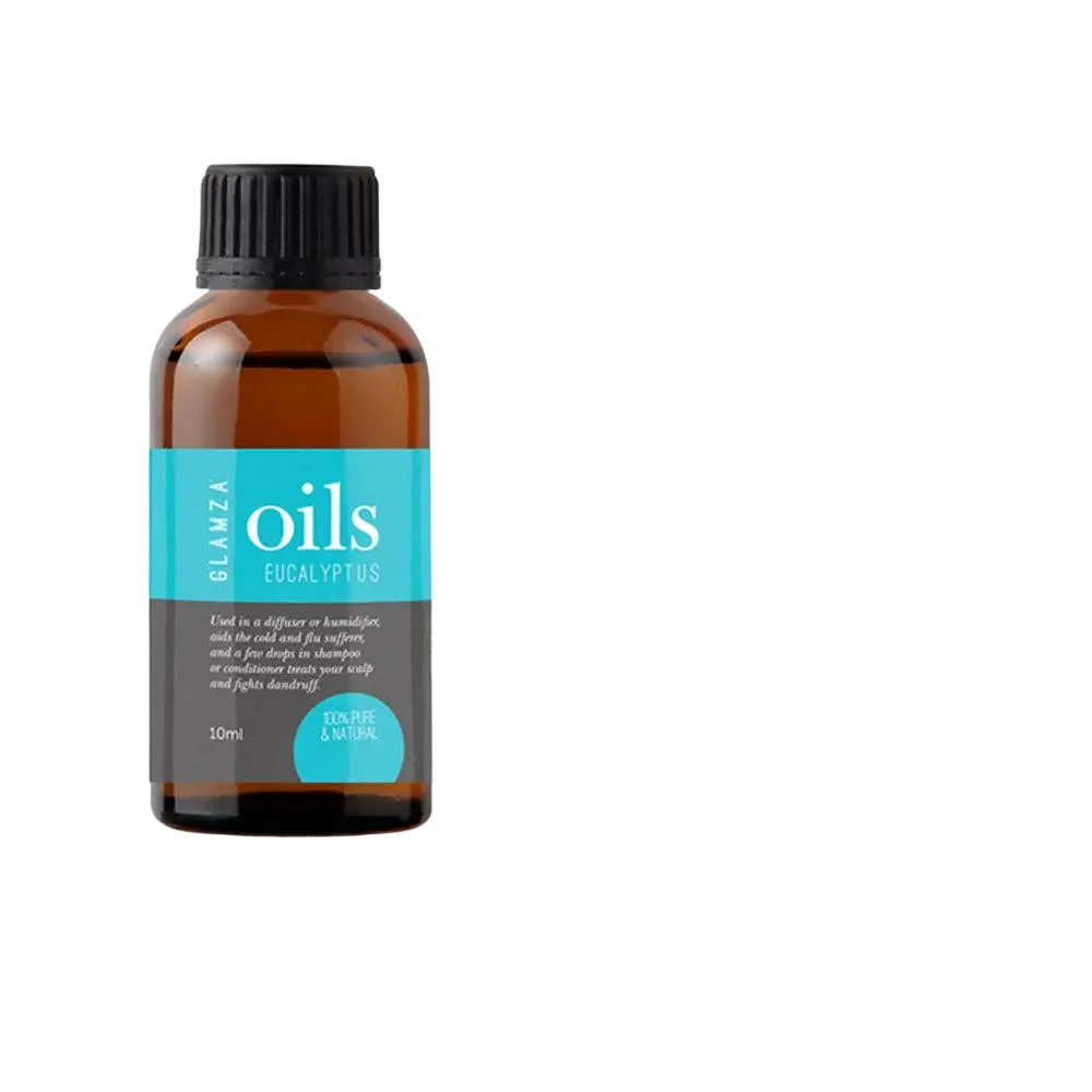 Ätherisches Öl von Glamza, 100% rein und natürlich, Eukalyptus, Flasche mit grünen Blättern, ideal für Aromatherapie