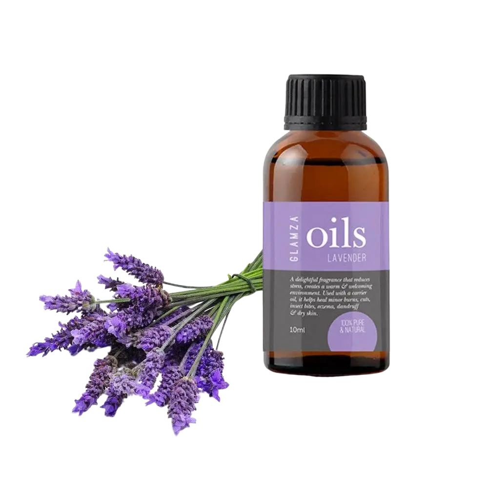 Glamza Premium ätherische Lavendelöl-Flasche, 100% rein und natürlich, für Aromatherapie und Wellness, im dunklen Fläschchen