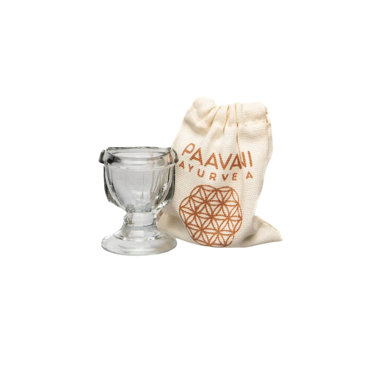 Glas-Augenwaschbecher von PAAVANI Ayurveda zur Augenreinigung, Hydratation und Aufhellung, klare Glas-Design, Gesichtspflege.