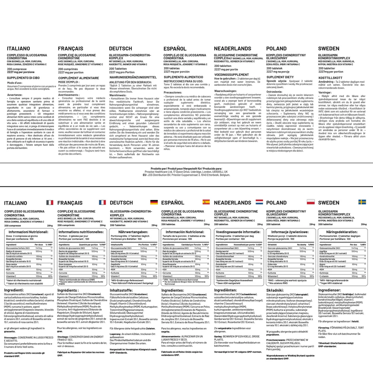 Prowise Healthcare Glucosamin- und Chondroitin-Komplex in Tablettenform, 200 Stück für gesunde Gelenke.