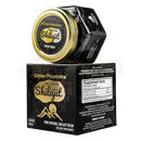 Goldene berge shilajit harz in schwarzem sechseckigem glas mit goldverschluss und passender box