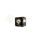 Schwarze rechteckige box goldene berge shilajit harz mit goldweißem text und bergillustrationen hochwertiges reines shilajit resin berge