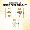 Gelbes infographic zu den vorteilen von golden berge shilajit harz reinem shilajit resin berge aus sibirien