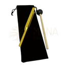 Goldene chakra stimmgabel 528 hz aus metall mit schwarzem gummispitzen-holzschlägel zur dna repair und chakra heilung