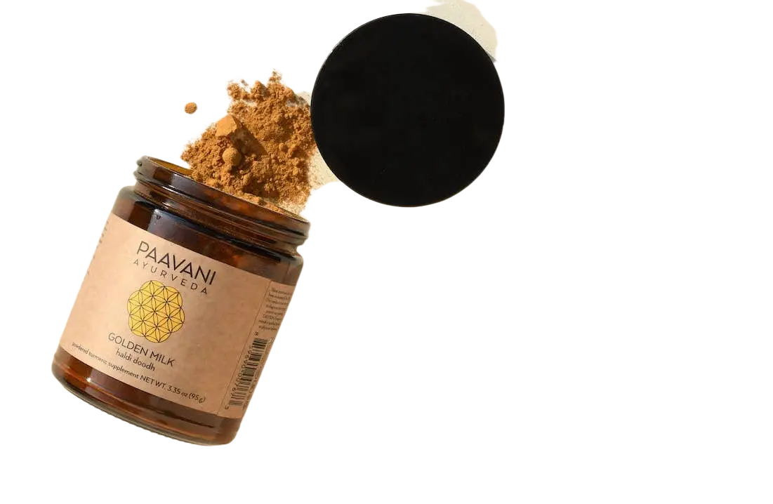 Goldene Milch Gewürze von PAAVANI Ayurveda mit Kurkuma, Ingwer und Zimt, für Gesundheit und natürliche Ausstrahlung.