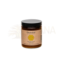 Braunes glasglas mit schwarzem deckel und beige etikett paavani ayurveda goldene milch kurkuma pulver mana shop