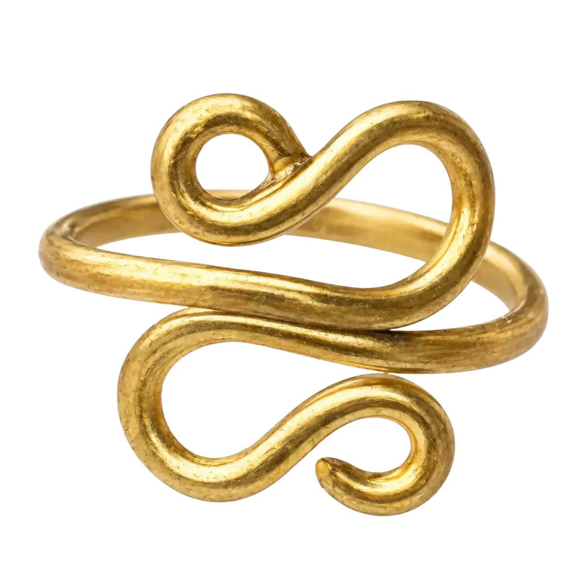 Goldfarbener doppelt spiral ring im boho design mit handgeschmiedeter struktur, verfügbar bei mana shop image to zoom