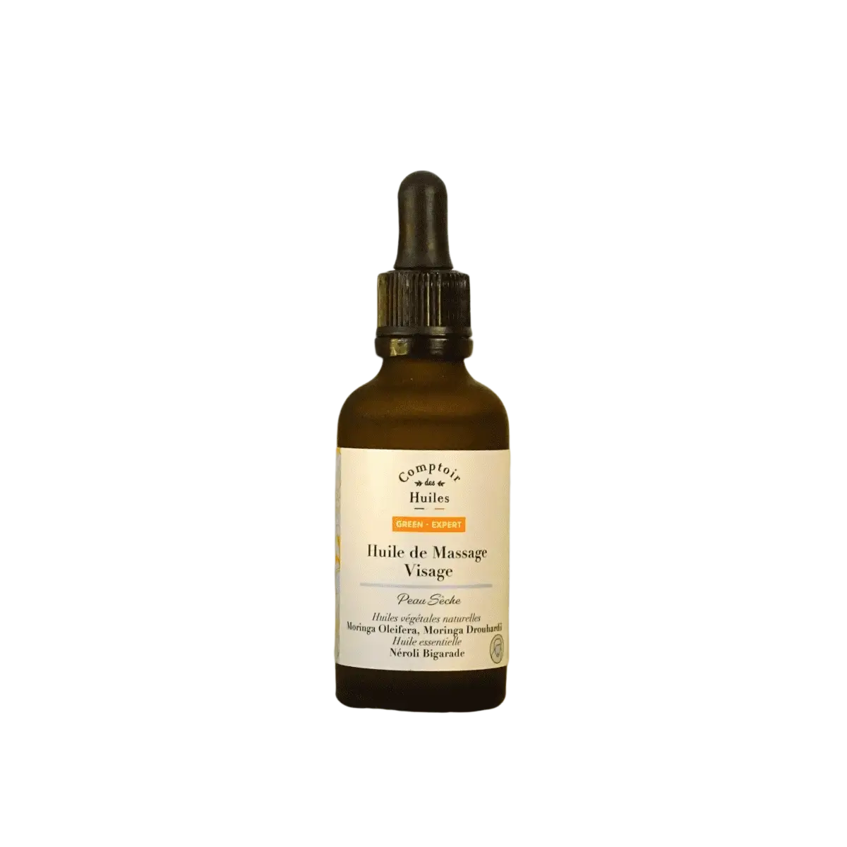 Grünes Expert Bio-Gesichtsmassageöl von COMPTOIR DES HUILES für trockene Haut, 100 ml, flüssiges Massageöl in grüner Flasche