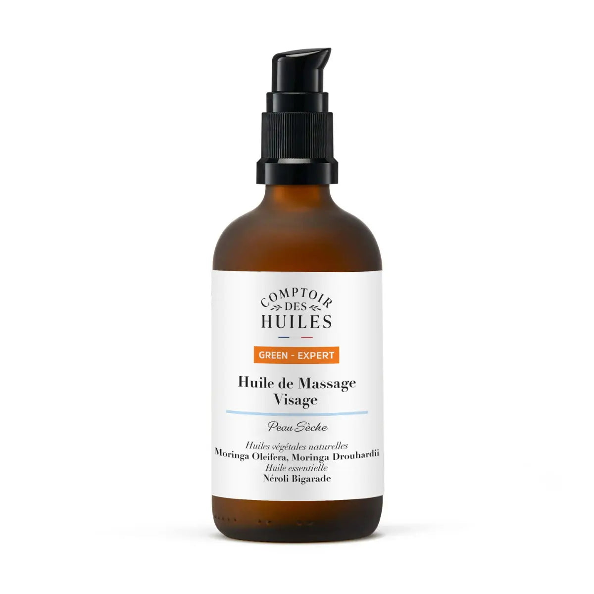 Grünes Bio-Gesichtsmassageöl von COMPTOIR DES HUILES für trockene Haut, 100 ml, natürliche Pflege, entspannende Gesichtsmassage