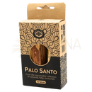 Braune palo santo dünne stäbchen in grün tree verpackung mit schwarz goldenem muster für energetische reinigung