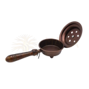 Bronze räucherofen aus mangoholz mit kupferfarbenem gehäuse und sternförmigen löchern im deckel mangoholzgriff mana shop