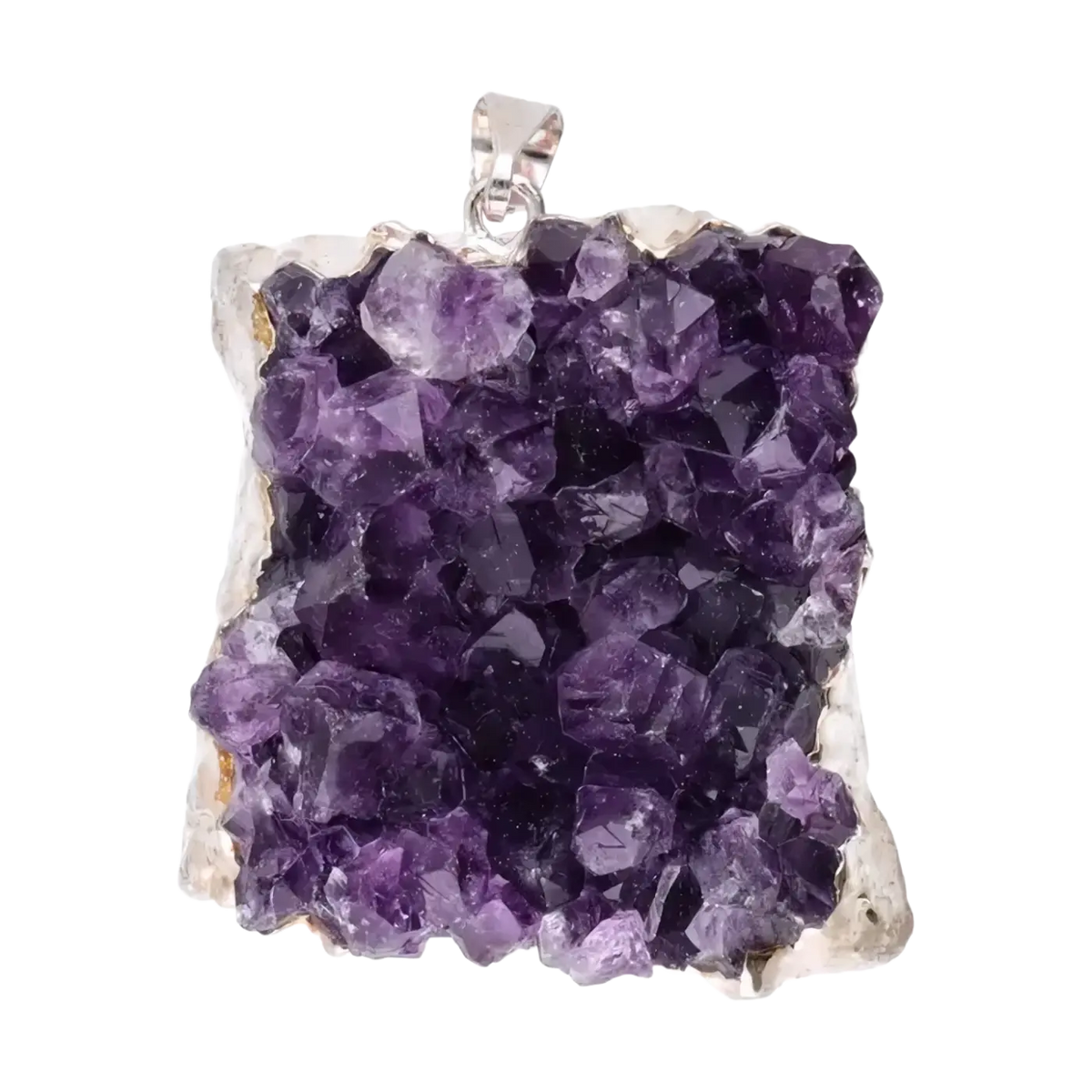 Echter Amethyst-Drusen Anhänger aus versilbert, natürlicher Edelstein, schöner großer Kristall mit filigraner Silberfassung.