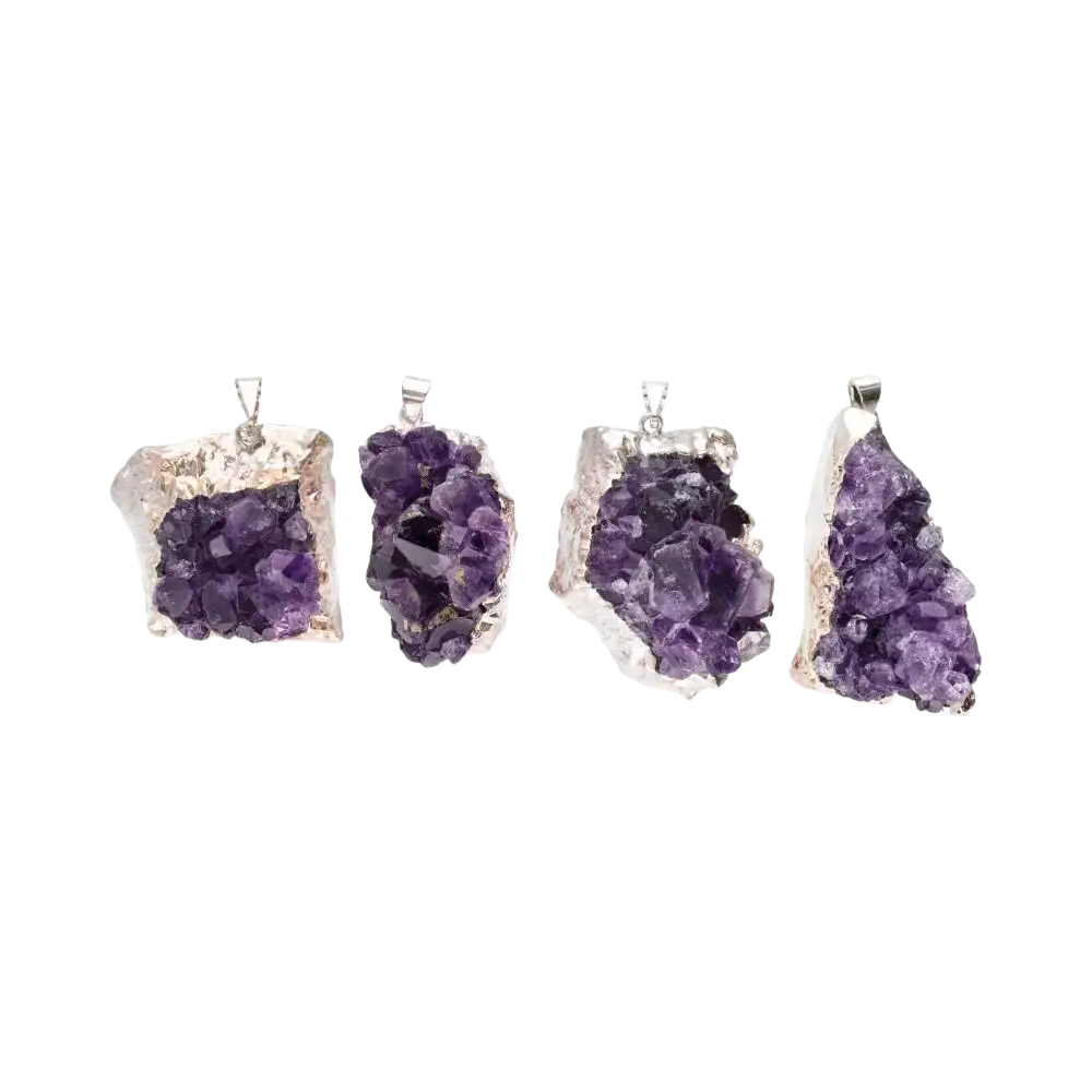 Versilberter Amethyst-Drusen Anhänger mit echtem Naturstein, elegantes Edelstein-Schmuckstück von Vives de la Cortada S.L
