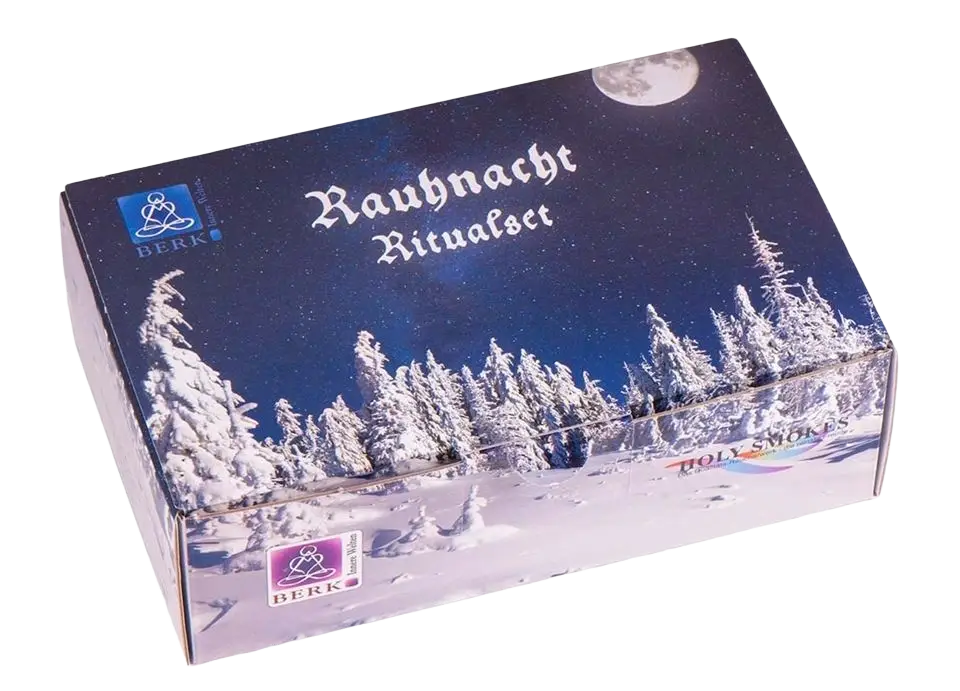 Großes Rauhnacht Ritualset von Berk mit Räucherwaren in rechteckiger Pappschachtel für Zeremonien und Rituale
